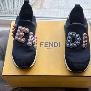 Fendi Fun Fair Black Sneakers with Multicolor 3D Lettering/ with box !